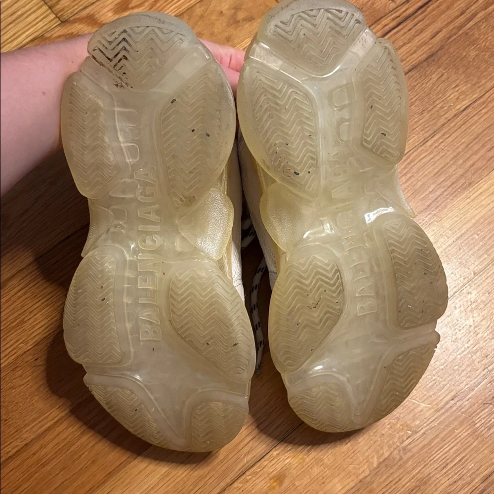 Balenciaga White and Yellowed Sole Triple S Sneakers